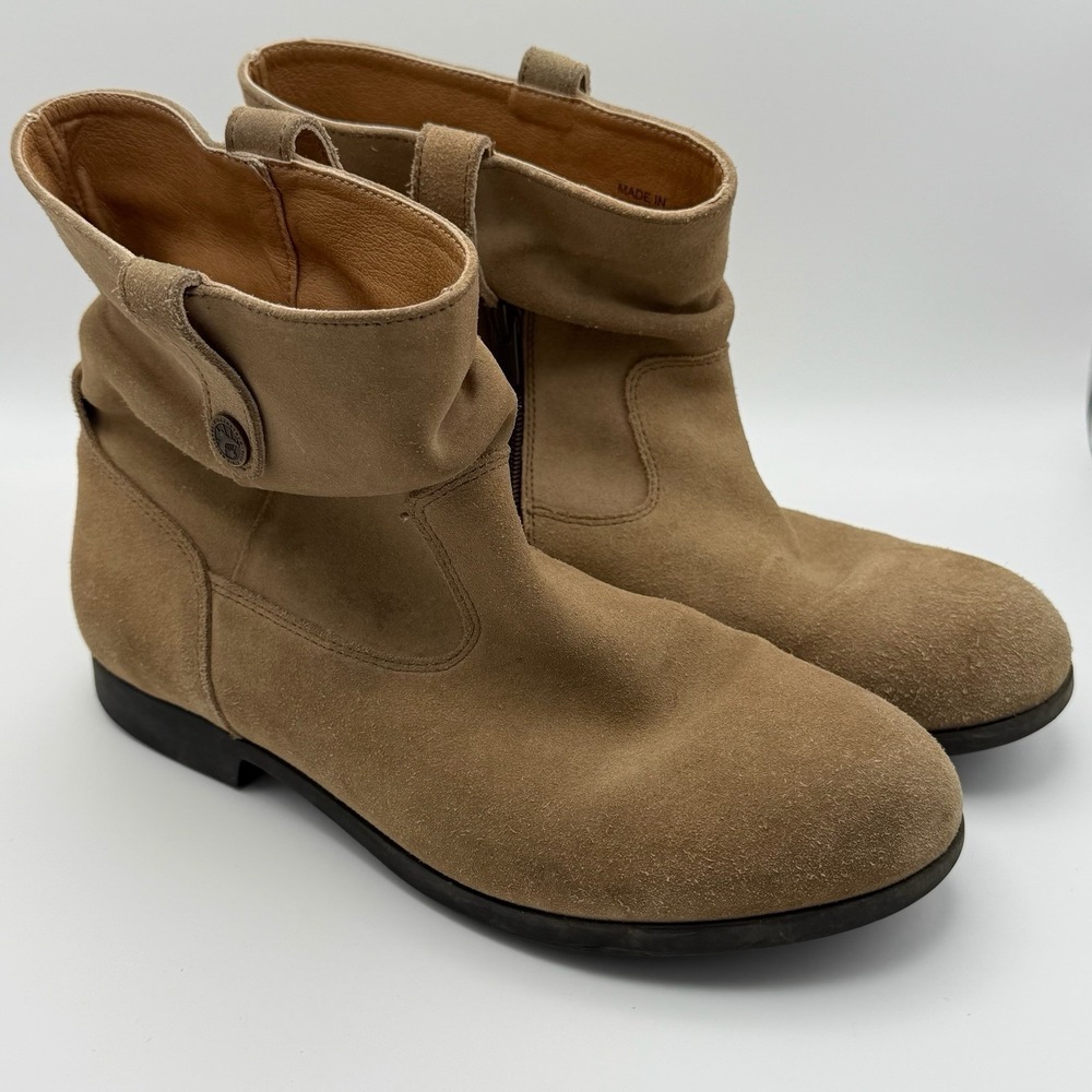 Birkenstock Sarnia Boots Womens Size 39 Taupe Suede Zip Slouch Comfort Shoes